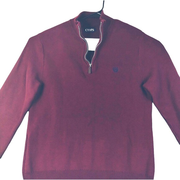 Sweater Mens L Long Sleeve 1/4 Zip Cotton Waffle Knit Maroon Mock Neck Preppy - Picture 1 of 9